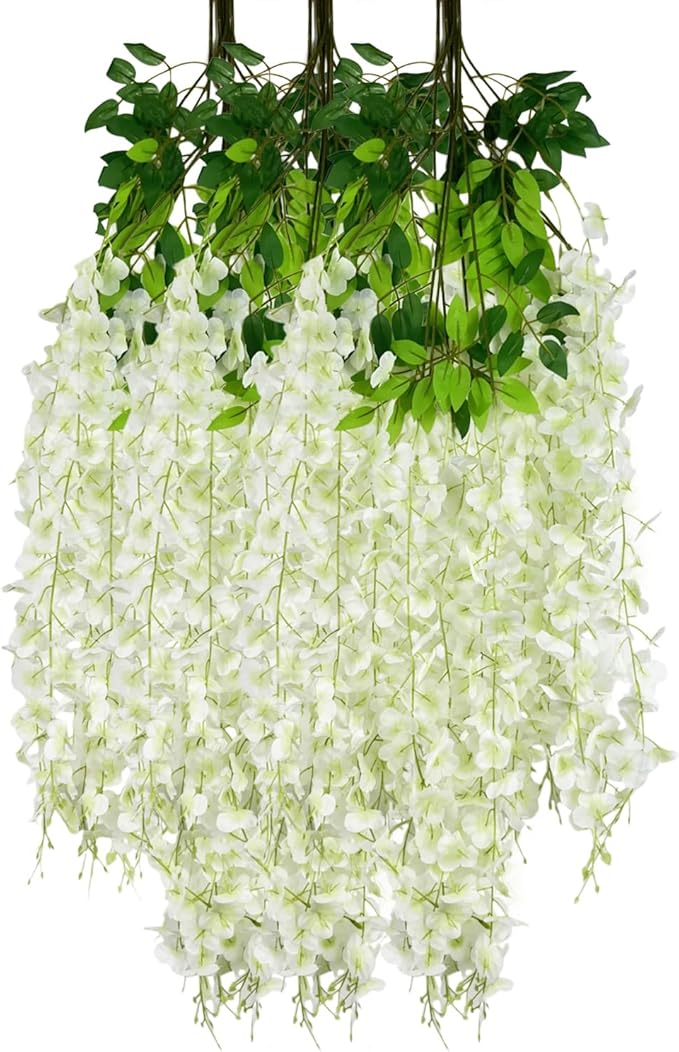 12 Pack White Green Wisteria Hanging Flowers Garland, 3.77 Feet Artificial by Luerbi