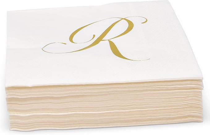 Gift Boutique 100 Gold Monogram Cocktail Napkins Letter R Disposable Paper Pack - Image 5