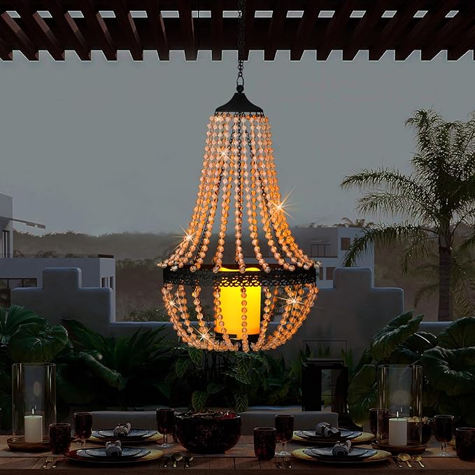 Hanging Candle Lantern, 27” Battery Operated Modern Clear Acrylic Crystal - Image 7