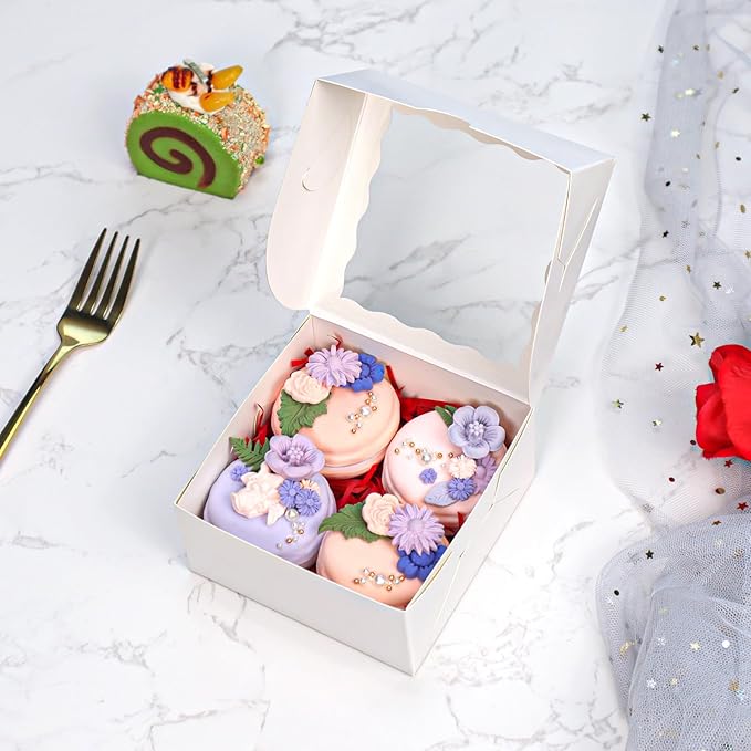 50-Count 4x4x2 Food-Safe Elegant White Bakery Boxes - Image 5