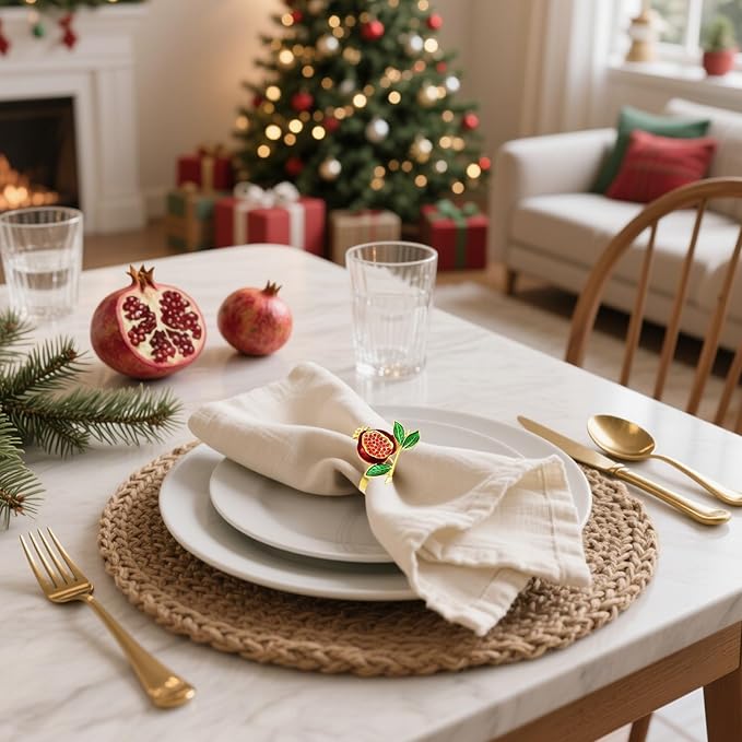 Christmas Pomegranate Napkin Rings set of 6 Red Fruit Napkin Rings - Image 5