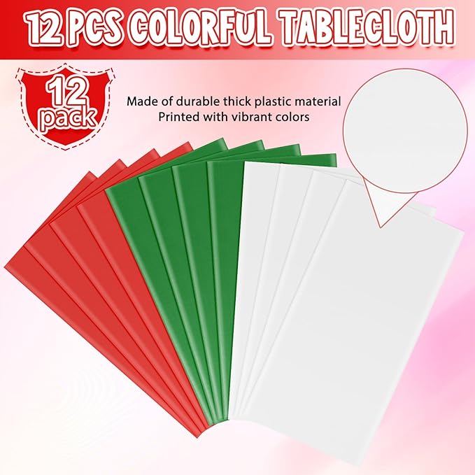 MASHAN 12 Pack Christmas Tablecloth Bulk, Rectangle Italy Theme Table Covers - Image 4