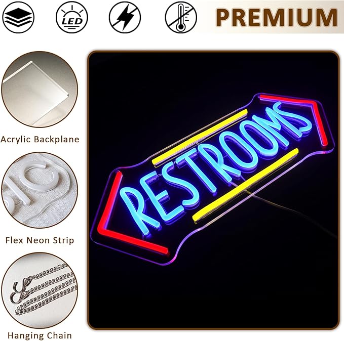 Restroom Neon Sign for Wall Decor, Toilet Led Signs for Bathroom, Unisex - Image 6