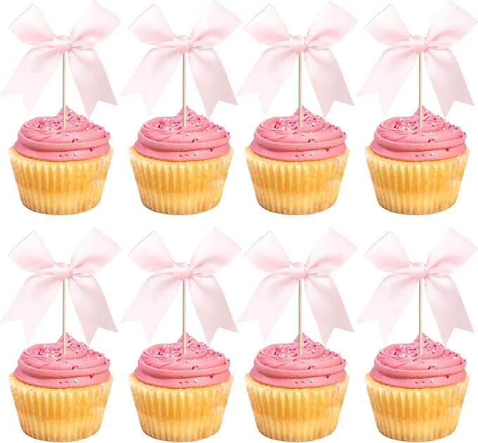 24 PCS Bow Cupcake Toppers Bowknot Coquette Bow Girls Birthday Cake Decorations by ZHUOWEISM