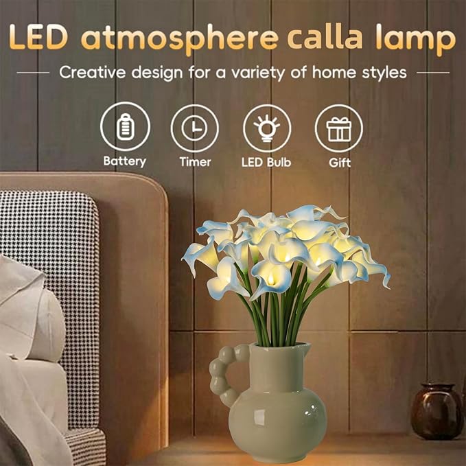 20pcs Artificial Calla Lily Bouquet Lamp Faux Floarl Night Light Real Touch - Image 3