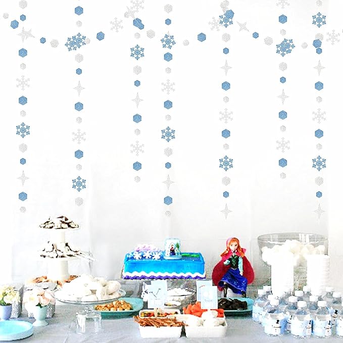 Snowflake-Snow Silver-Blue Christmas Party-Decorations Streamers - 52Ft White - Image 5