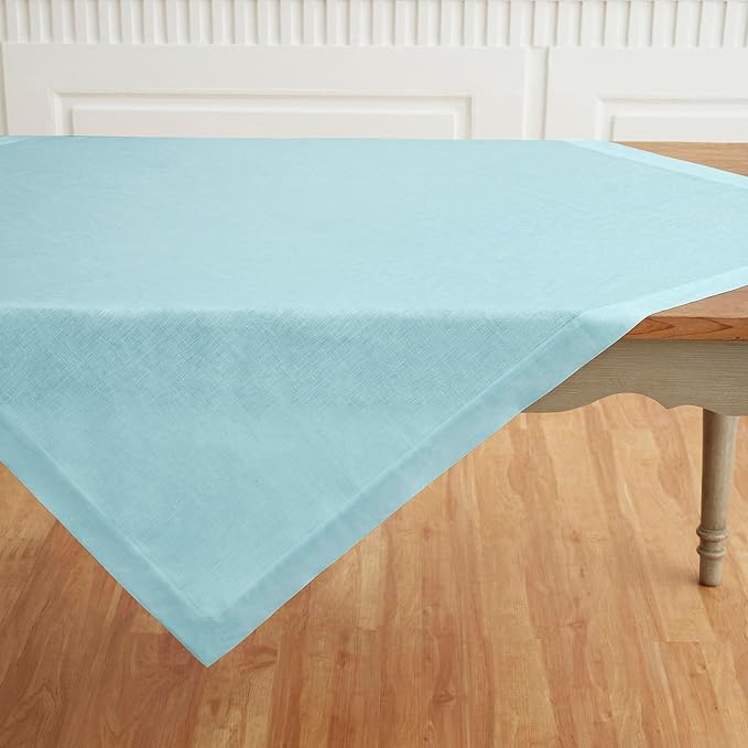 Solino Home Aqua Blue Linen Tablecloth 52 x 52 Inch - Image 5