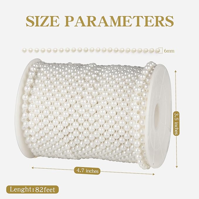 82 Feet Faux Pearl Beads Garland 6mm Craft String Pearls - Image 3