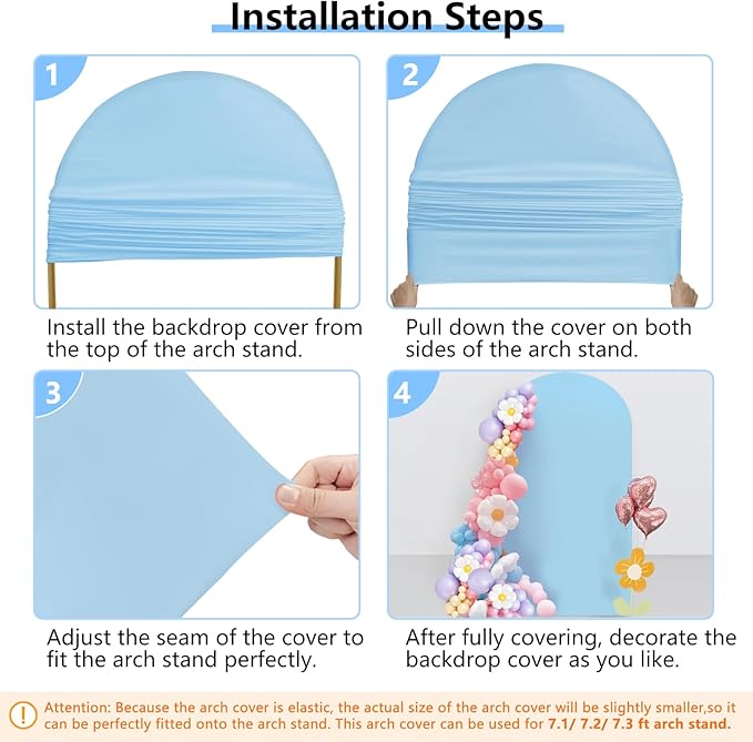 HEMMOTOP 7.2 ft Blue Arch Backdrop Cover, Spandex Arch Covers Stretchy Backdrop - Image 7