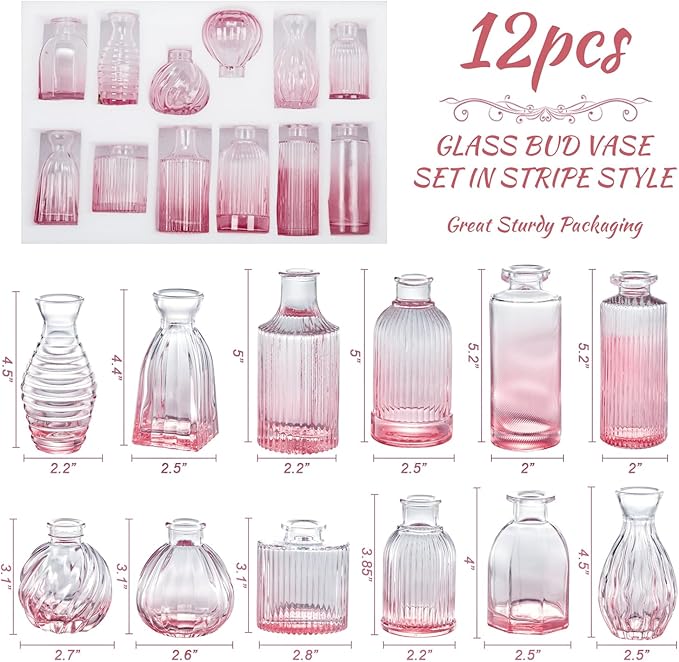 Pink Vase, Glass Bud Vases Set of 12, Small Pink Glass Vases - Image 2