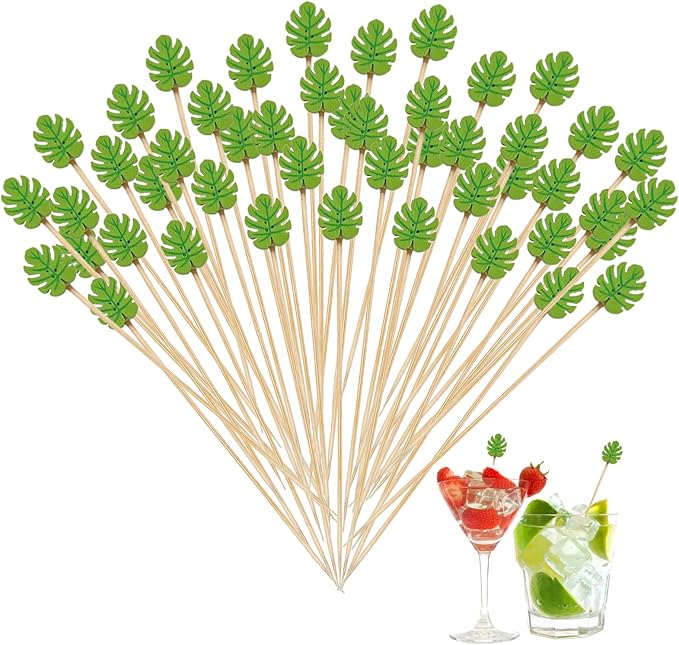 120 Pcs Monstera Leaf Cocktail Picks 4.7" Drinks Fruits Hawaiian Party Food by Naturahand