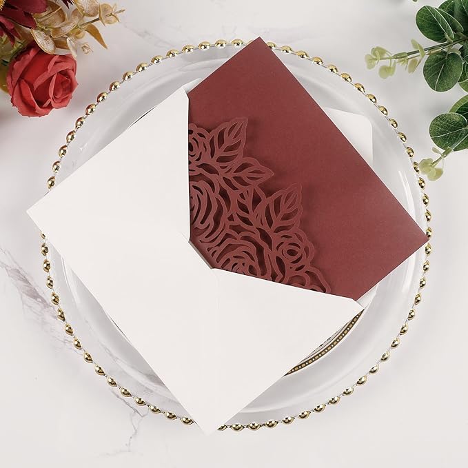 50pcs Tri Fold Wedding invitations Rose Hollow Laser Cut 5x7 '' Wedding - Image 5