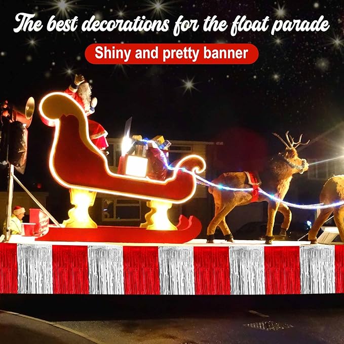 4 Pack 10 Ft Red and Silver Foil Fringe Garland Metallic Streamers Tinsel - Image 6