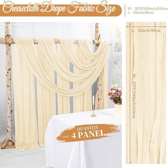 4 Panels Ivory Wedding Arch Draping Fabric Cheesecloth Fabric 35" x20FT Gauze - Image 2