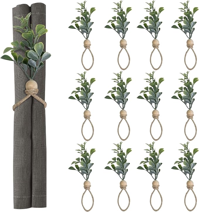 MAOANME Napkin Rings Set of 12, Rustic Eucalyptus Napkin Holder Rings by MAONAME