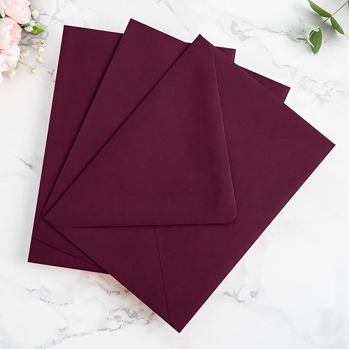 PONATIA 50PCS A7 Euro Flap Envelopes, 5.25 x 7.25'' Burgundy Flowers Liner - Image 6