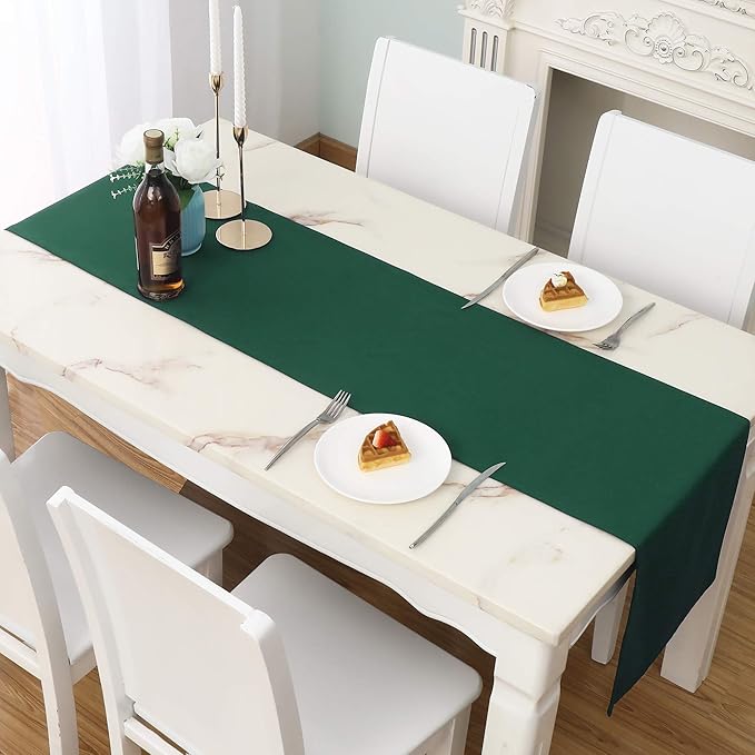 Dark Green Table Runner 14x72 Inch Solid Color Thick Polyester Decorative Cloth by DUALIFE