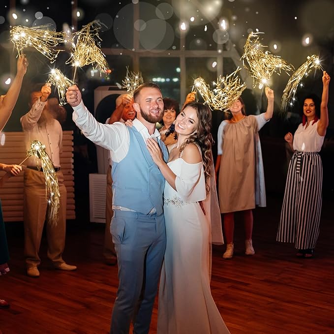 100 Pcs Lighted Wedding Wands LED Tinsel Wands Light up Streamers Sparklers - Image 4