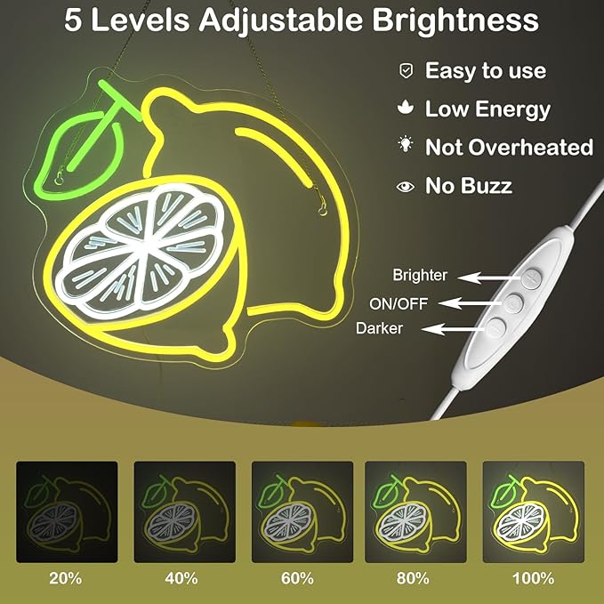 Lemon Cocktail Neon Sign – Yellow & Green LED Wall Light - Image 5