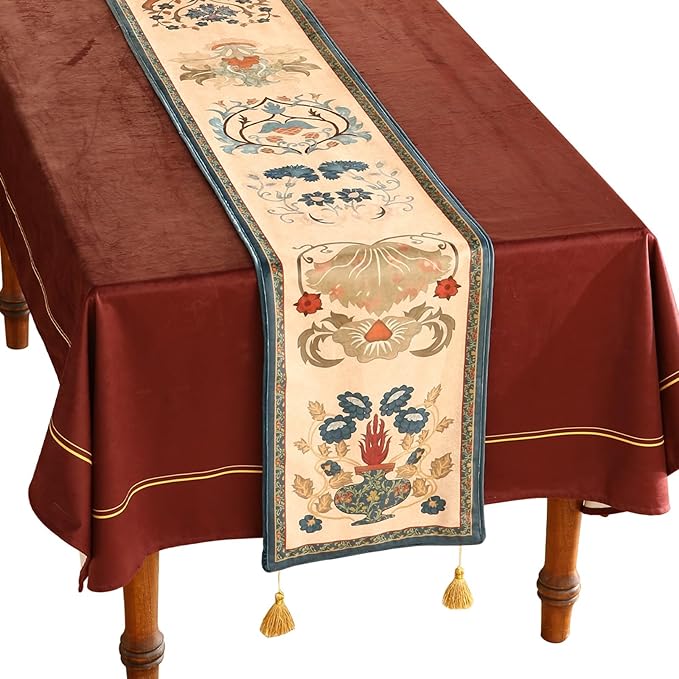 patdrea Designer Casual Wild Floral Velvet Table Runner 118 Inch Long, by Welcometopatdrea