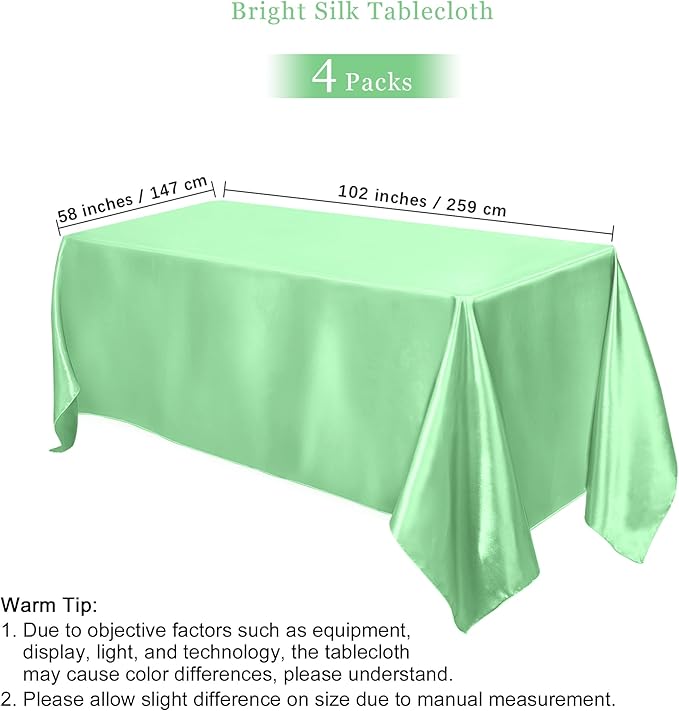 TURSTIN 4 Packs Pastel Rainbow Satin Tablecloth 102 x 58 Inch Overlay Satin - Image 2