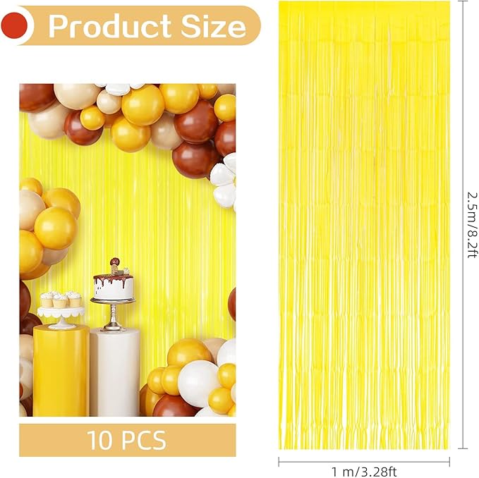 10 Pack Yellow Foil Curtain Backdrop 3.2ft x 8.2ft Macaron Tinsel Foil Fringe - Image 3