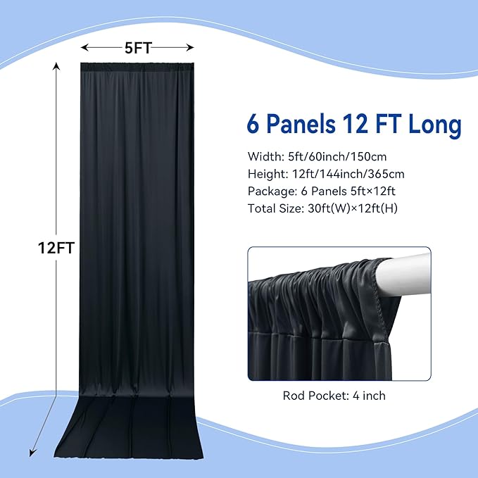 30x12ft Wrinkle Free Black Backdrop Curtain - Image 4