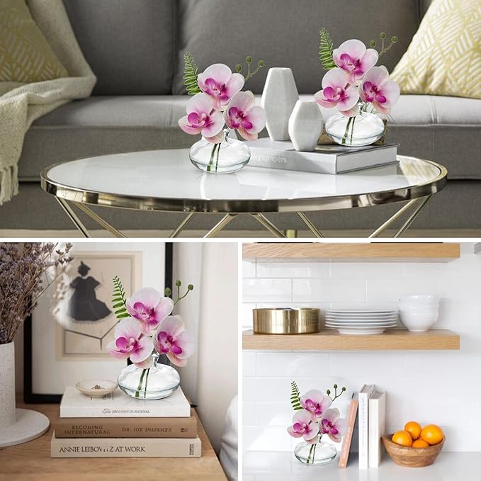 Pink Orchids Artificial Flowers Faux Orchids Arrangement in Clear Glass Vases - Image 2