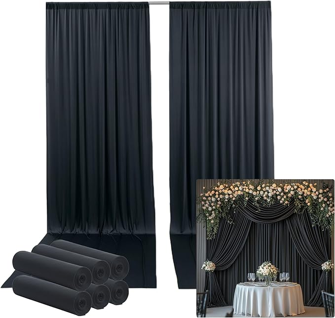 30ftx15ft Wrinkle Free Black Backdrop Curtain, 6 Panels 15FT Height Black by LeegleriTableSkirt