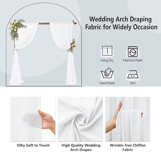 4 Panels Wedding Arch Draping Fabric 28" x 20Ft Wedding Arch Drapes Chiffon - Image 3
