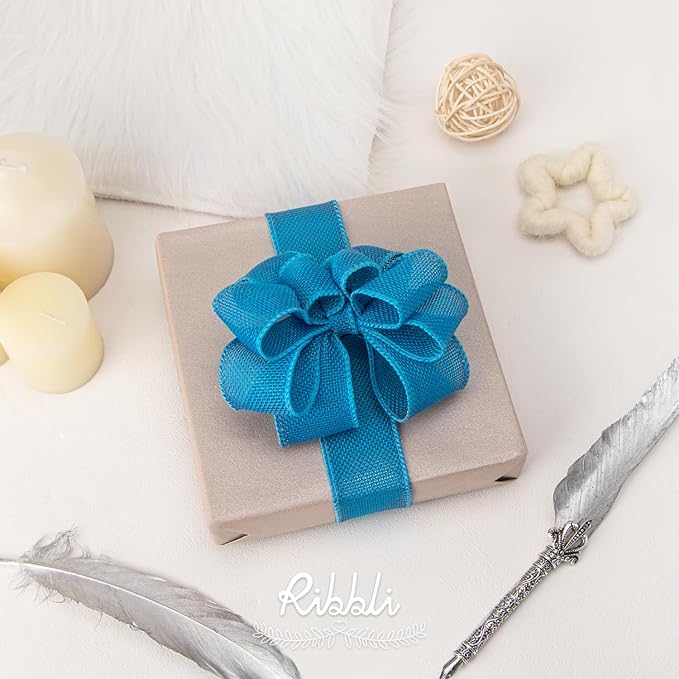Ribbli Turquoise Blue Burlap Wired Ribbon, 1-1/2 Inch x 10 Yard, Wired Edge - Image 2