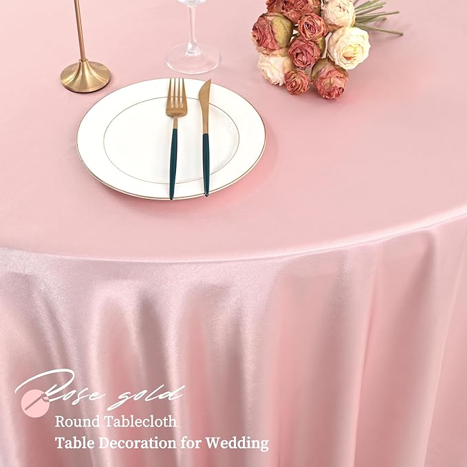 12 Pack 120 Inch Rose Gold Satin Tablecloth - Image 5