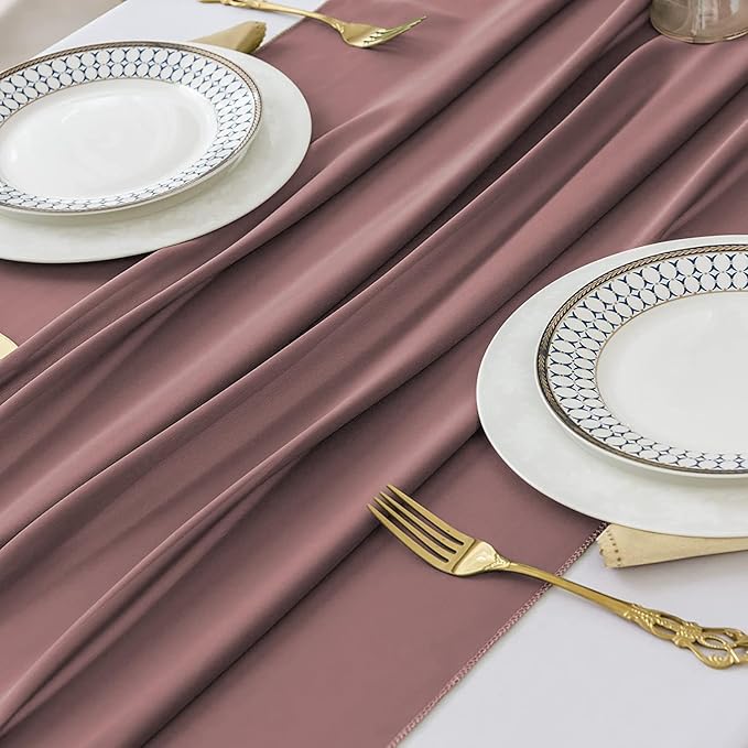 2 Pack 10 Ft Chiffon Table Runner Dusty Rose Gauze Long Table Runners 27x120 - Image 5