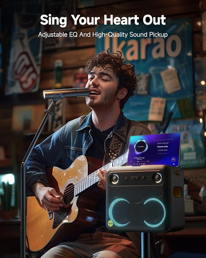Ikarao Karaoke Machine with Microphone Stand, Portable Bluetooth Speaker - Image 2