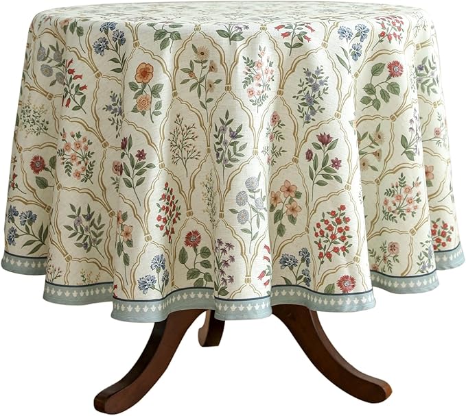 ISAENNE Designer Small Round Tablecloth, Western Linen Colorful Floral Indoor by Isaennehomedecoration