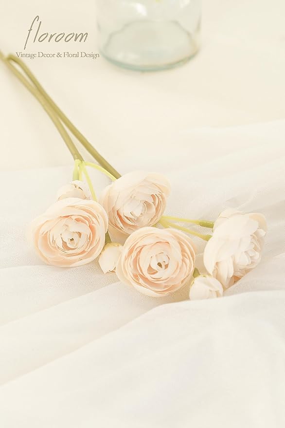 Floroom Ranunculus Artificial Flowers 18 Pcs Champagne Faux Silk Mini - Image 4