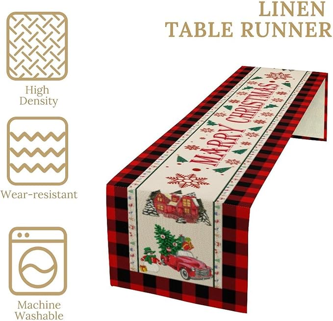 Merry Christmas Table Runner, Winter Xmas Holiday Table Cloth Kitchen Dining - Image 4