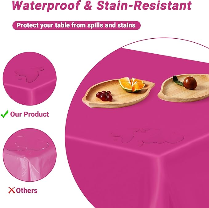 12 PCS Rose Red Disposable Tablecloth, Rectangle Plastic Table Cover, Elegant - Image 3