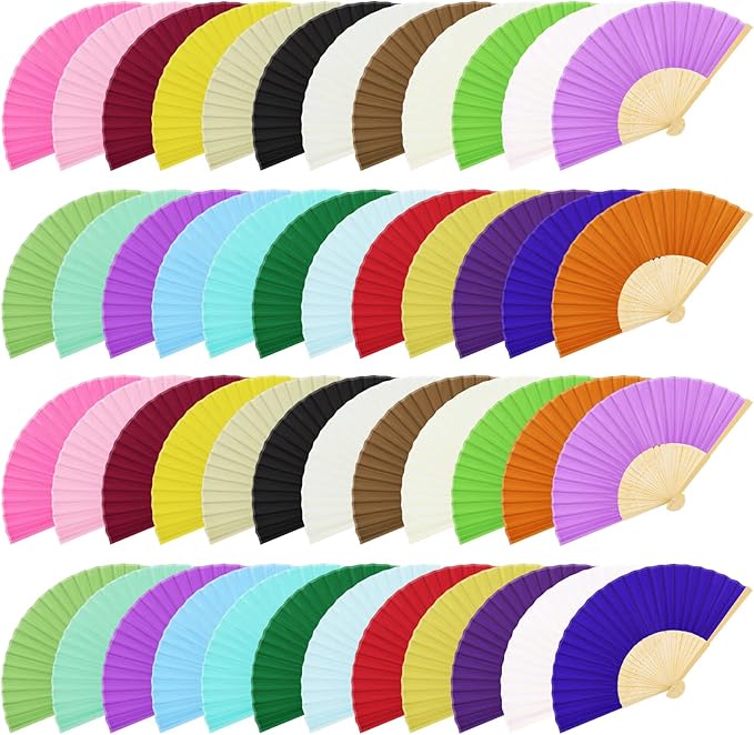 URATOT 48 Pieces Folding Fans Silk Bamboo Folding Fans Handheld Fans by URATOT