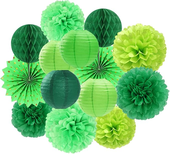 Green Party Decorations Streamers Lanterns by OURUOLA
