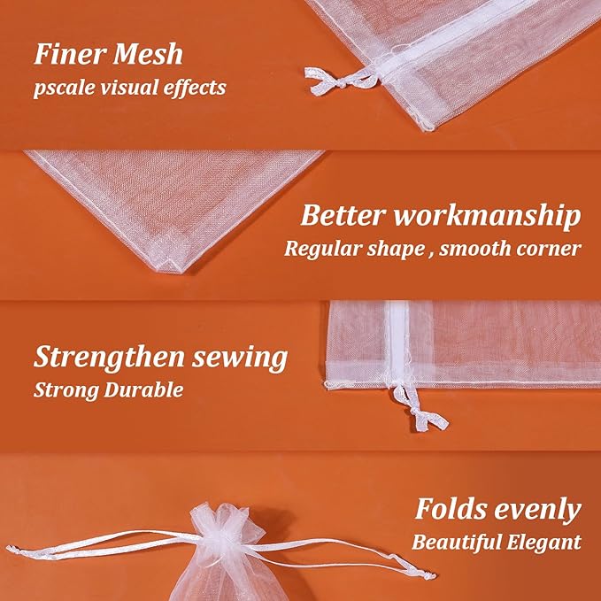 Hopttreely White Sheer Organza Bags, 4x6 inch 50PCS Mesh Bags Drawstring Gift - Image 3