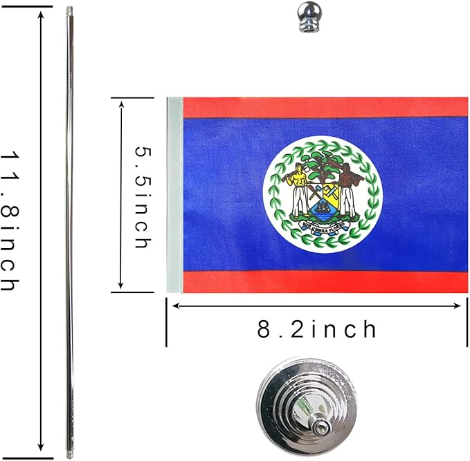 GentleGirl.USA Belize Table Flags, Stick Small Mini Belizeans Flag Office Desk - Image 2