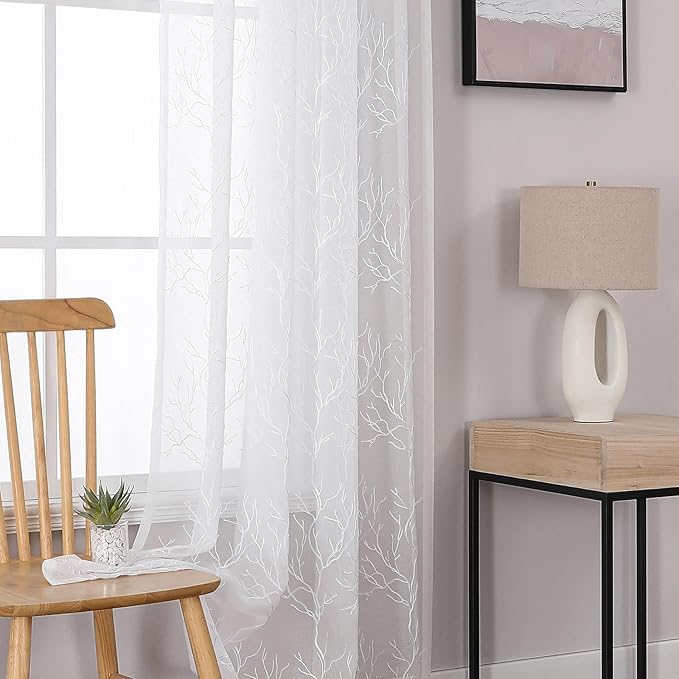 VISIONTEX Sheer Curtains 63 inch Length 2 Panels Set, Decorative White Coral - Image 7