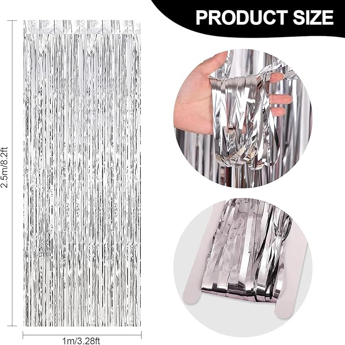 24 Pack Silver Metallic Foil Fringe Curtains, 3.2ft x 8.2ft Foil Fringe Curtain - Image 2