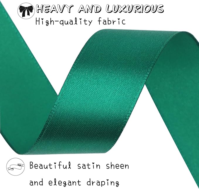 Dark green Solid Satin Ribbon 1 Inch 25 Yards Solid Polyester Fabric Ribbon - Image 4