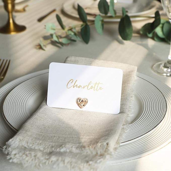UNIQOOO 12Pcs Decorative Gold Love Heart Place Card Holders Bulk, Romantic Name - Image 5