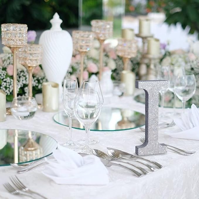 TONIFUL 8 Inch Silver Glitter Letter I Table Centerpiece A-Z Silver Birthday - Image 6