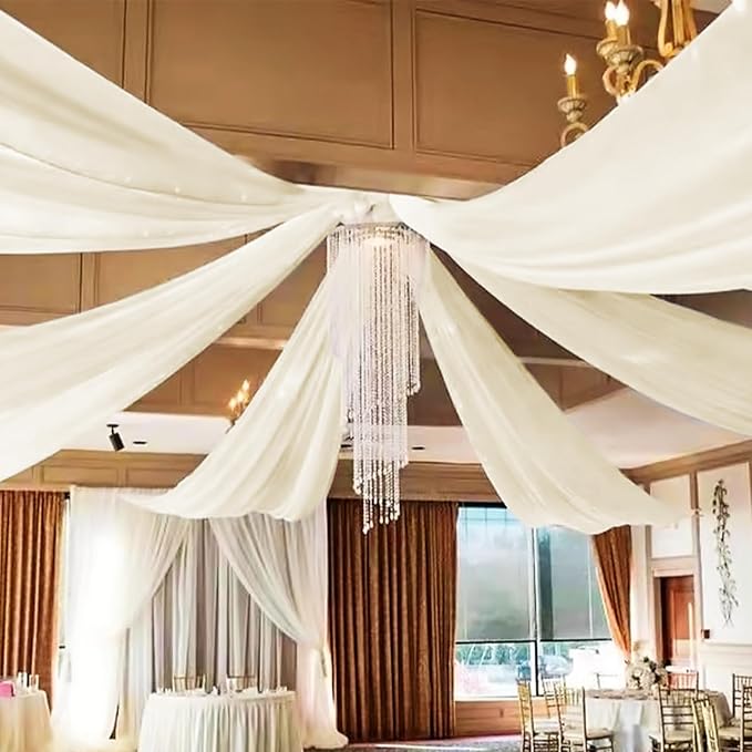 6 Panels Ivory Ceiling Drapes 5ftx20ft Wedding Ceiling Drapes Chiffon Fabric by fani