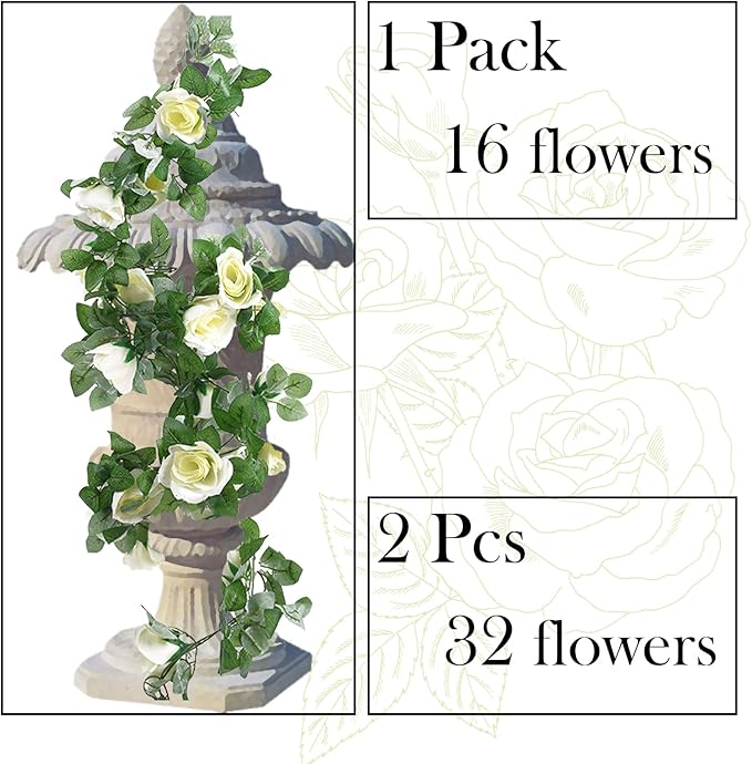 2 Pack Artificial Rose Vine Garland Fake Roses Flowers Plants Vines Hanging - Image 7