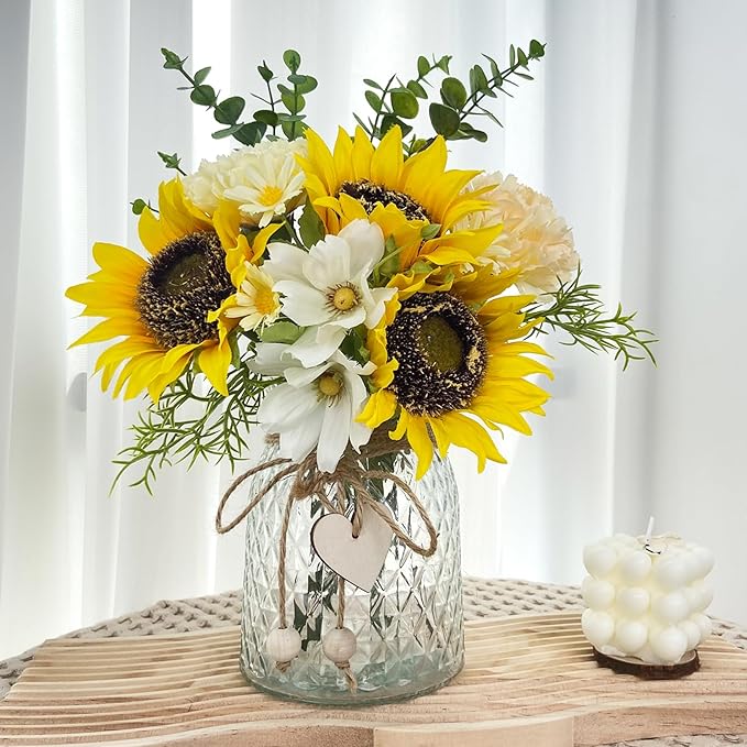 Fake Flowers in Vase, Artificial Sunflower Bouquets in Vase by LEFTOVER